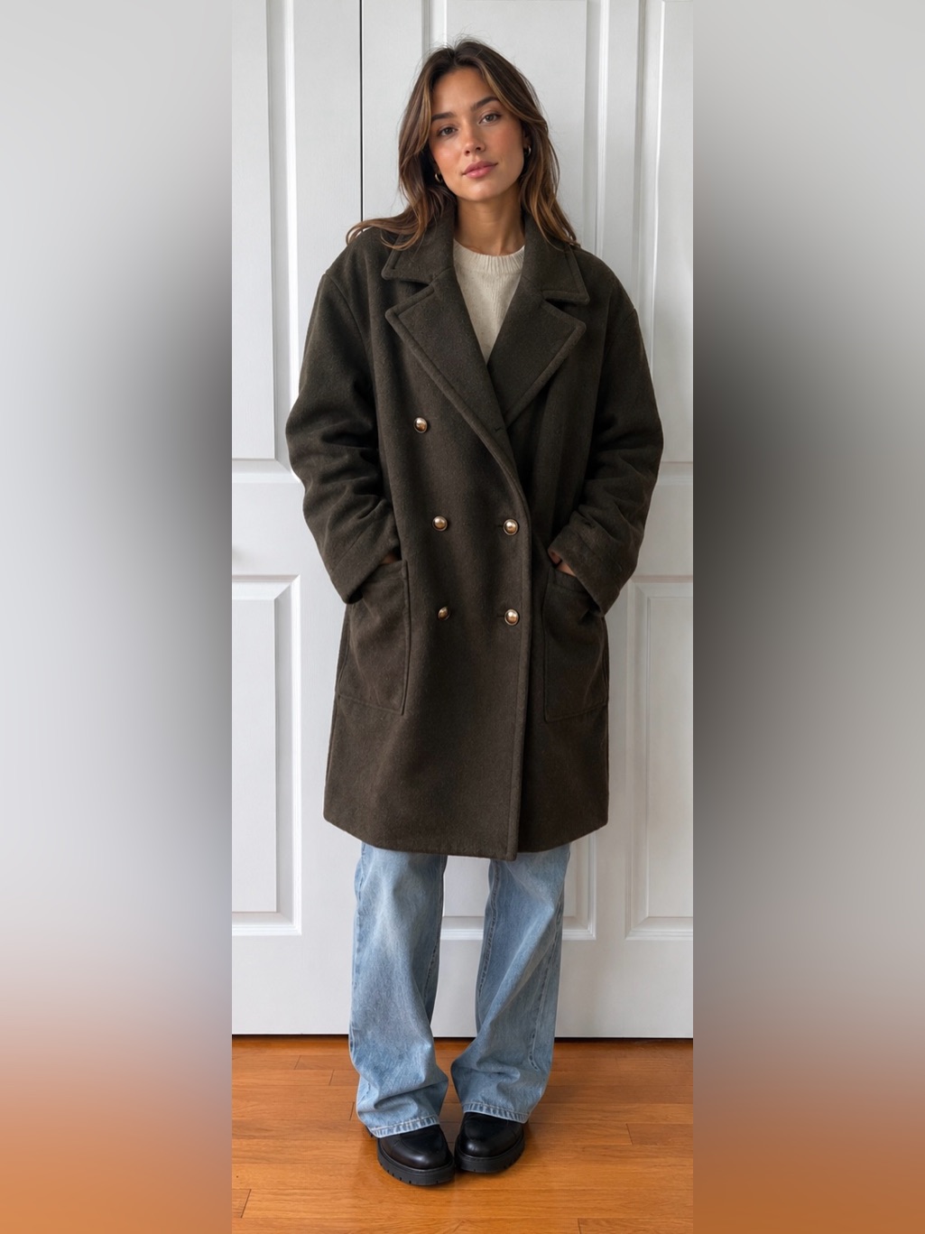 Andersson Bell Row Cut Double Coat In Dark Olive